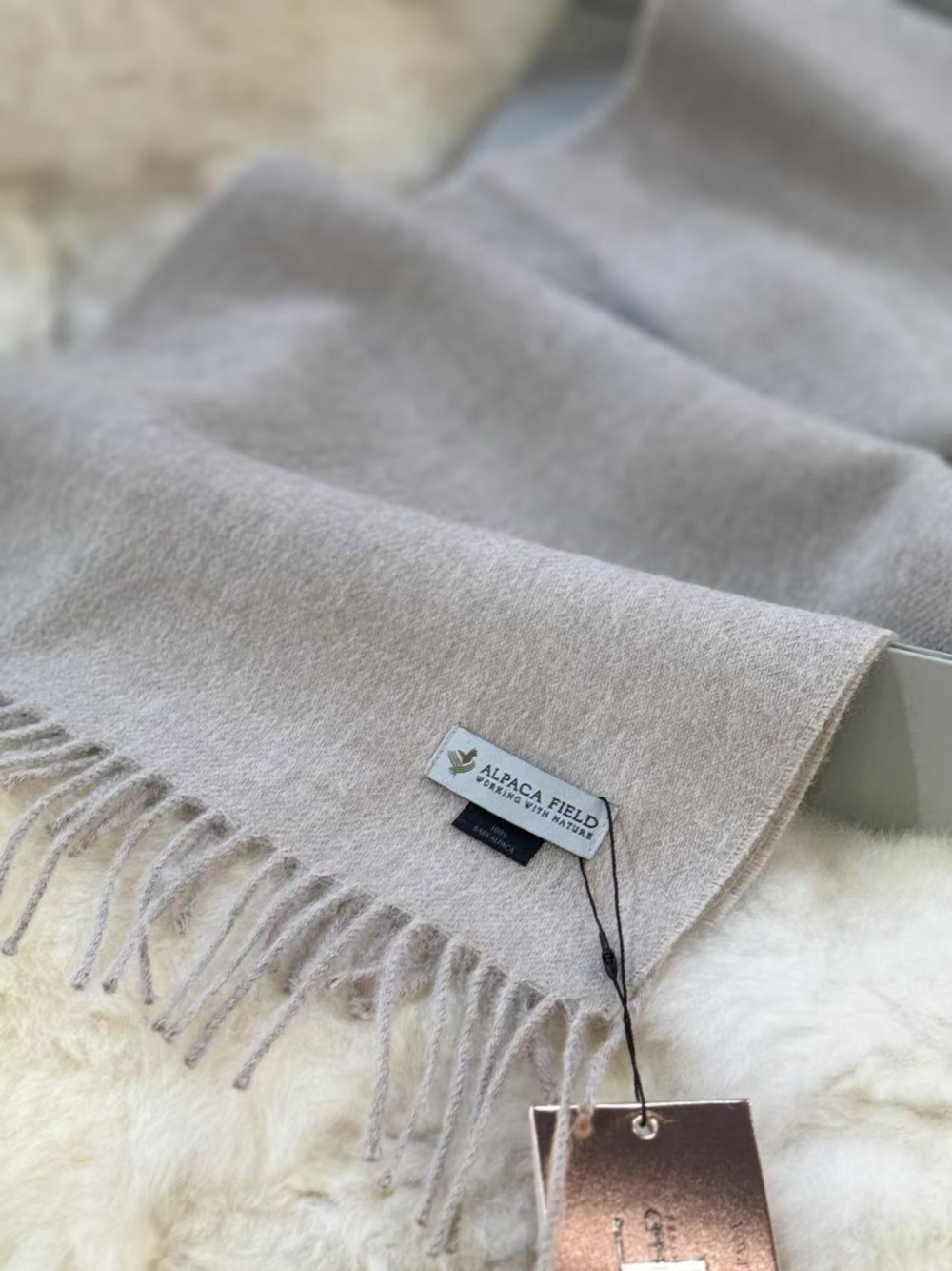 Alpaca Field Classic Plaid Scarf Light Grey