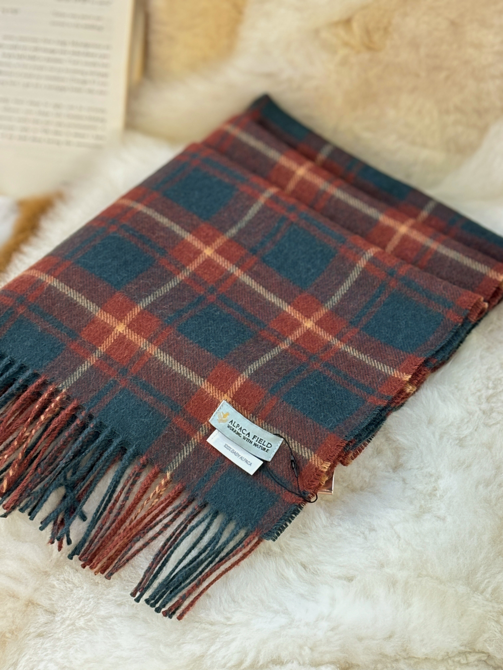 (Discontinued) Alpaca Field Crimson Pine Plaid Scarf