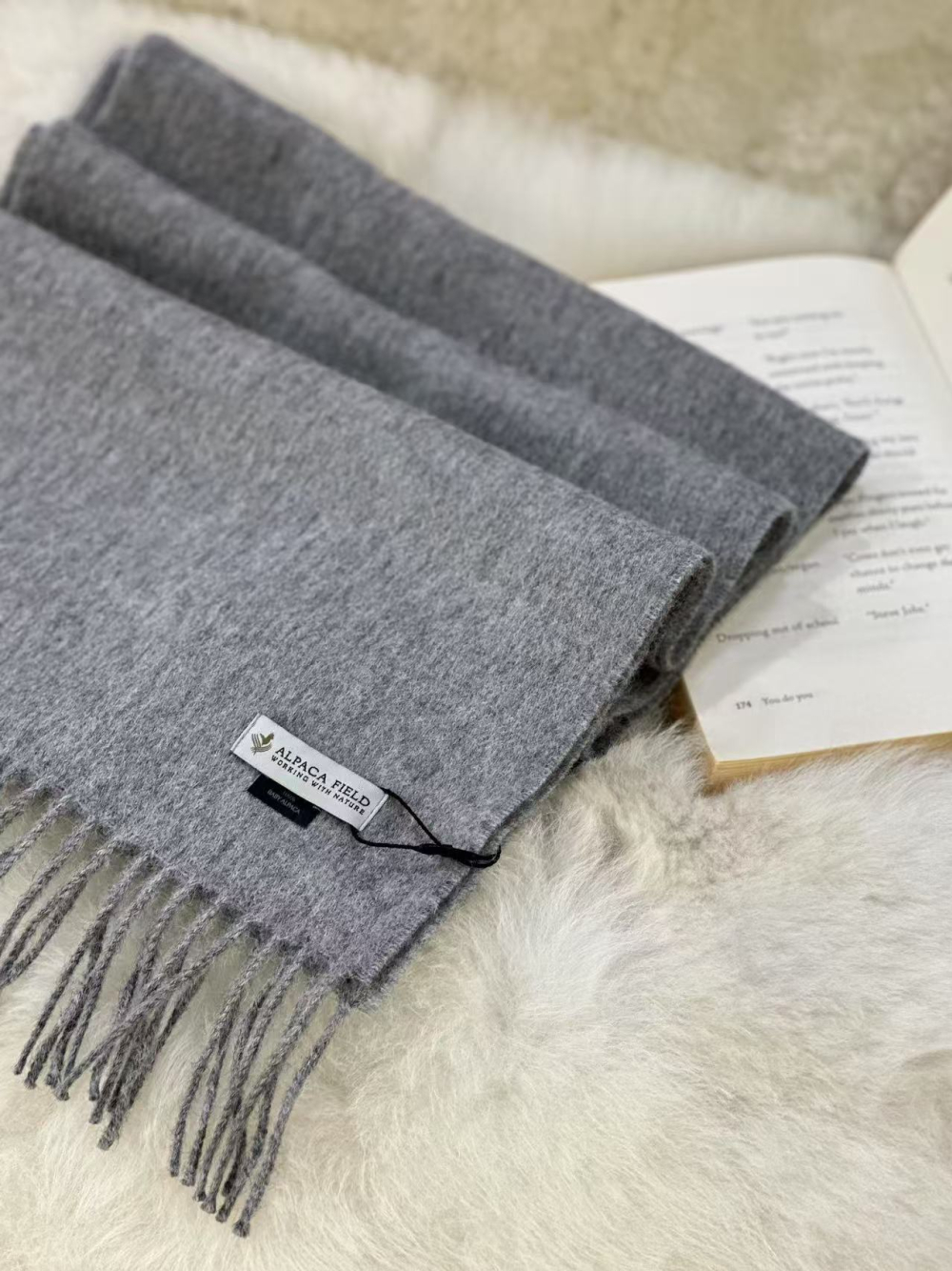Alpaca Field Classic Plaid Scarf Mid Grey