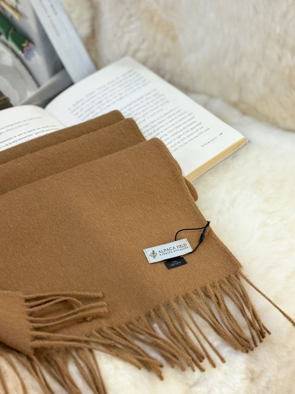 Alpaca Field Classic Plaid Scarf Camel